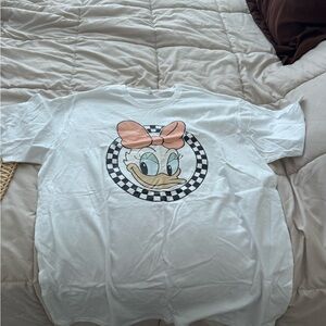 Disney Women’s White Daisy Duck Graphic T-Shirt with Pink Bow